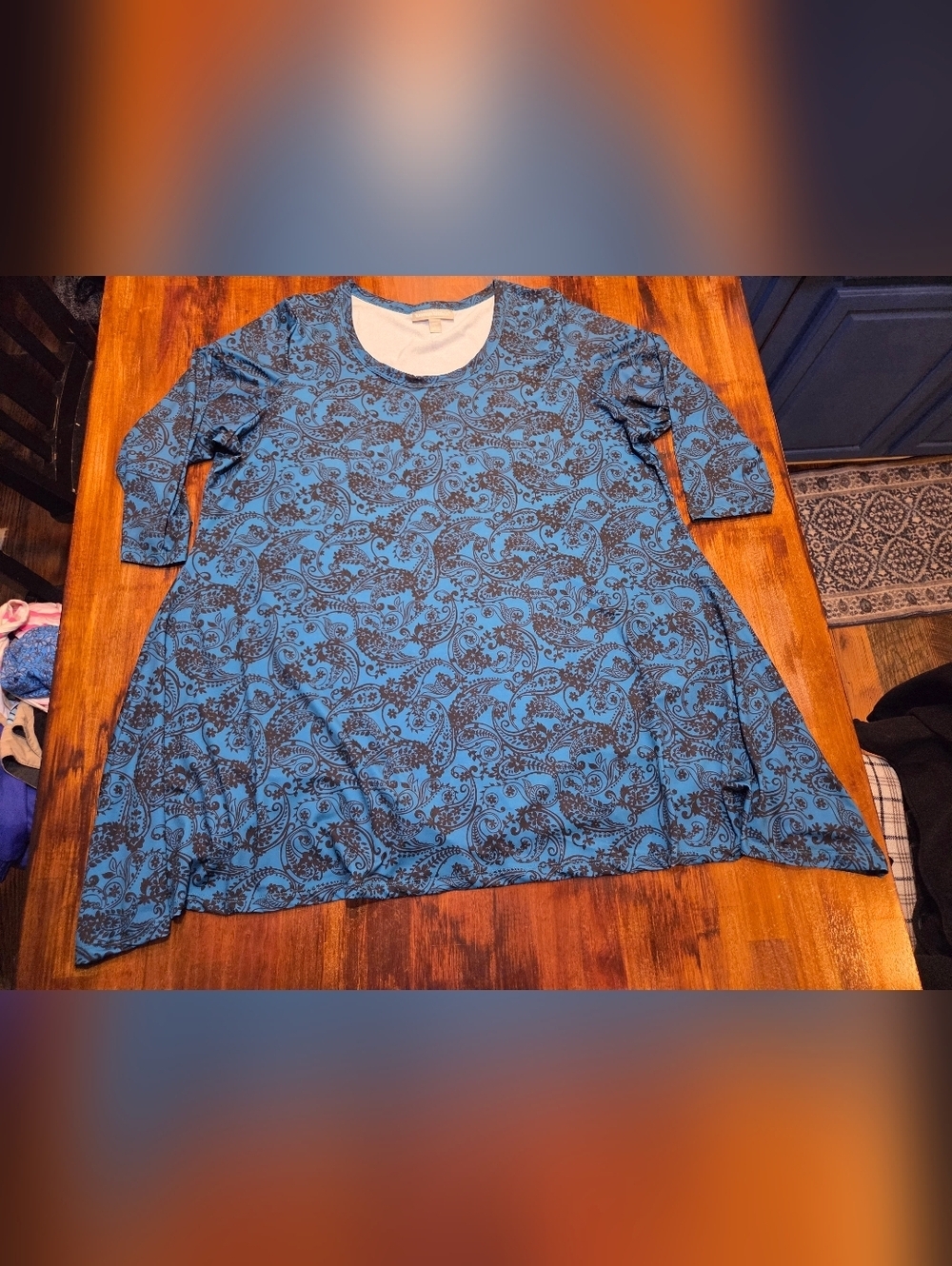 Woman Within Teal and Black Floral Paisley Tunic Sz L 18/20 RN 88842 Feminine